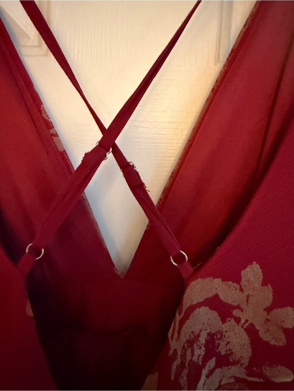 Ever After Red Floral Maxi Dress with Crisscross Back perfect for a dressy event - Picture 7 of 15